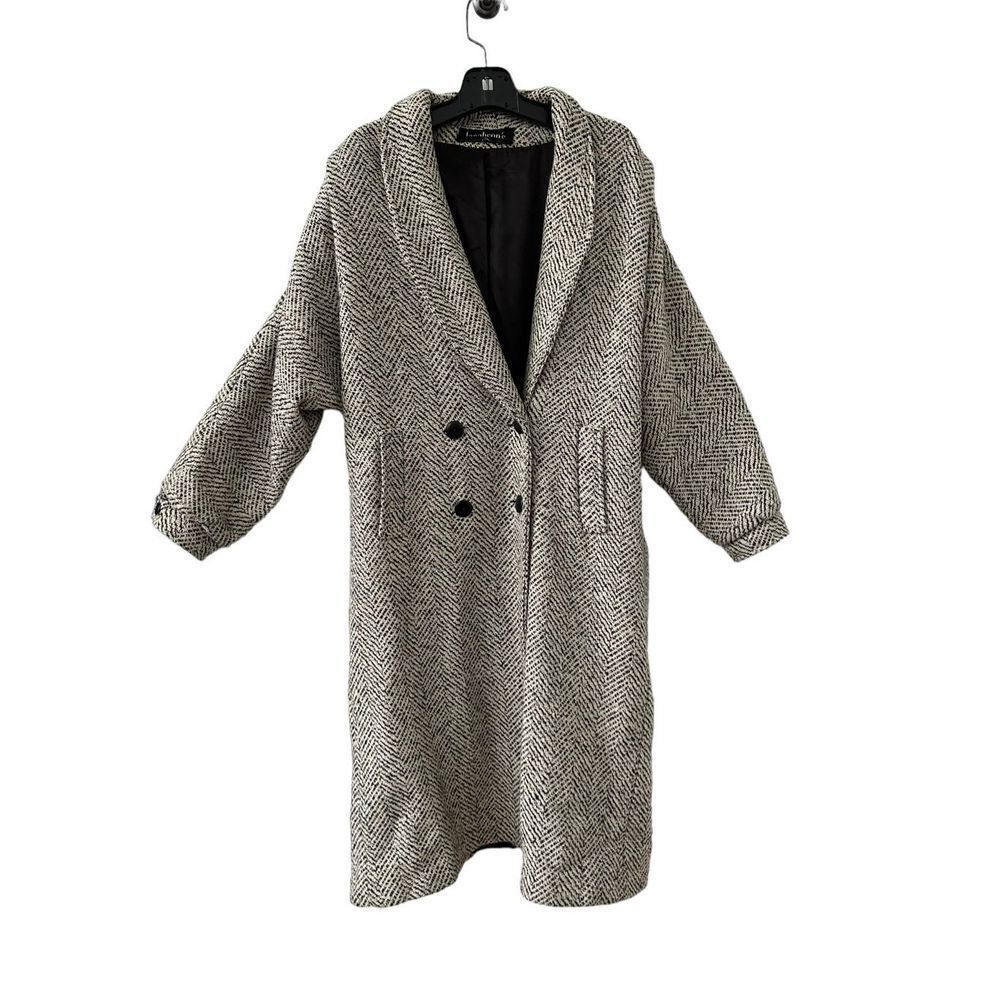 Vintage Jacobsons Double Breasted Tweed Braefair Coat White Gray Women's Size XL